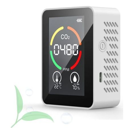 Blanc,Détecteur de CO2 (3 en 1), moniteur de qualité de l'air, minimesureur de CO2 portable, analyseur de température et d'humidité numérique pour la maison, le bureau et les voyages (1/5)