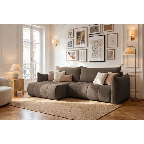 Ecksofa Schlafsofa ONTARIO in Stoff Poso Braun Ottomane Links (1/5)