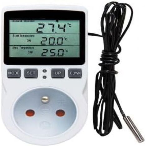 Prise thermostat, régulateur de température, minuterie numérique programmable avec sonde, prise thermostat chauffage serre, aquarium 1pc (1/5)