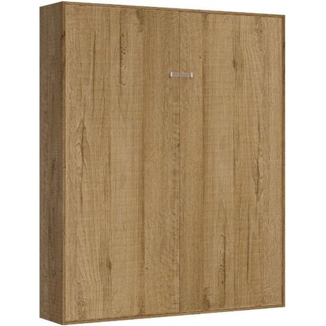 Lit double escamotable 160x190cm – Armoire murale en bois chêne naturel – Système d'ouverture assistée – Sommier à lattes en hêtre – Itamoby (1/5)
