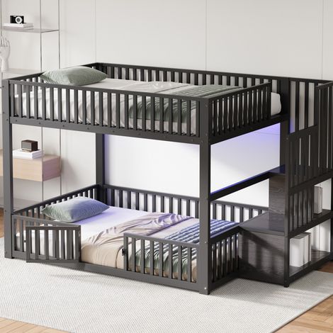 Bett Etagenbett 140x200 mit Stauraumleiter LED OKMYHOME (1/5)