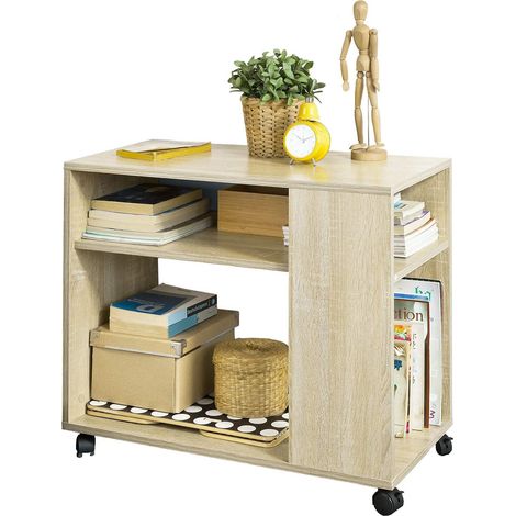 Sobuy – Bout de canapé roulante avec 2 étagères de rangement – Plateau en mélamine – Dimensions L70cm x H61cm x P35cm – FBT34N