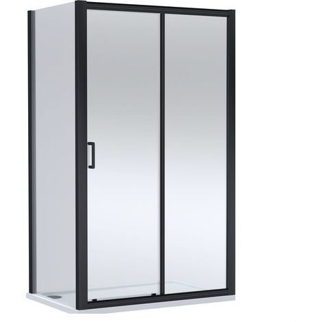Balterley Ellenhall Sliding Shower Door with 6mm Glass, Side Panel & 1200x800mm Slip Resistant Shower Tray, Matt Black/White