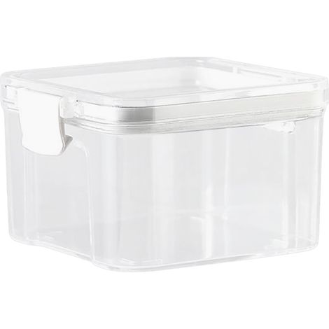 Boîte de conservation alimentaire carrée en plastique transparent, pot pour snacks et fruits secs avec couvercle hermétique, récipient de rangement pour cuisine. (1/5)