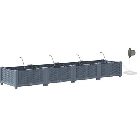Ensemble de quatre jardinières de jardin, gris clair, 160 x 40 x 22 cm, en plastique. (1/5)