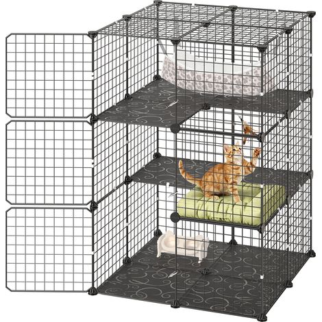 VEVOR Katzenkäfig 3-Stöckig Katzengehege Haustierkäfig 71,1x71,1x104,1cm, DIY-Katzenlaufstall mit Hängematte Abnehmbarer Metall-Drahtkäfig für Innenbereich Ideal für 1-2 Katzen Kleintiere Schwarz (1/5)