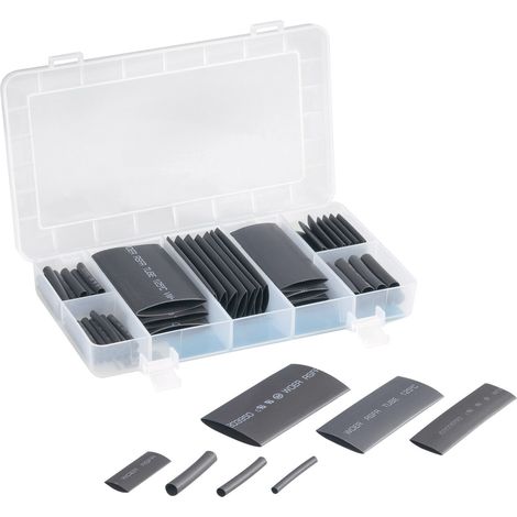 TRU COMPONENTS 1564899 Schrumpfschlauchsortiment Schwarz Schrumpfrate:2:1 63 Teile