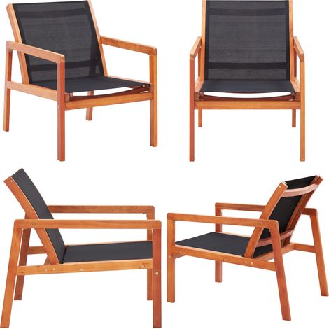 Chaise de jardin Noir Bois d'eucalyptus solide et textilène - Chaise De Jardin - Fauteuil De Jardin - Mobilier De Jardin - Chaise Lounge - Relaxation Extérieure - Home & Living (1/5)