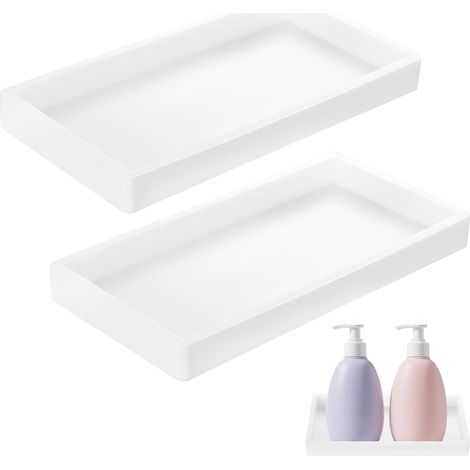 2 Plateau, Silicone, Blanc, 20x10x1,9cm, Rangement, Cosmétique, Salle de bain