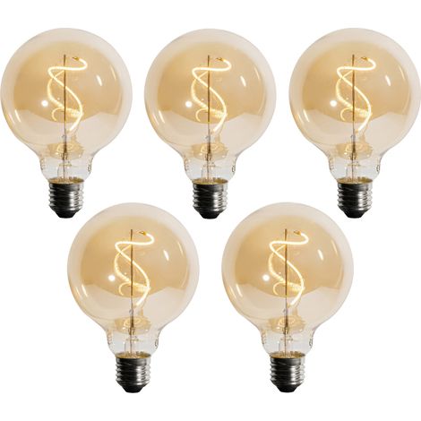 LUEDD Set di 5 Lampadina LED E27 dimmerabile a filamento spirale G95 4W 270lm 2200K