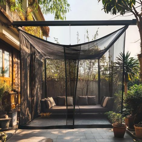1 Moustiquaire Patio 4x3x2,5M Tissu Polyester Extérieur Anneaux Acier Pour Gazebo Terrasse Jardin