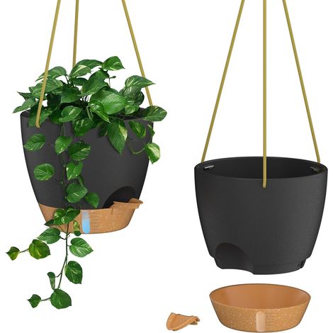 Lot de 2 Pots à Plantes Suspendus Auto-arrosants, Design Minimaliste, Corde Réglable, Intérieur et Extérieur (1/5)