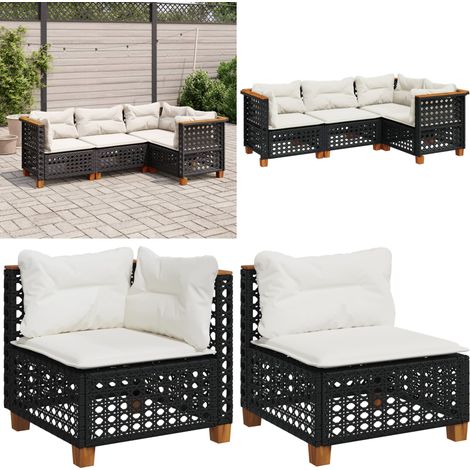 Salon de jardin 4 pcs avec coussins noir résine tressée - Salon De Jardin - Canapé Extérieur - Meuble De Jardin - Set Salon De Jardin - Résine Tressée - Home & Living