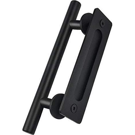 Maniglia vintage per porta da fienile in acciaio inossidabile nero.