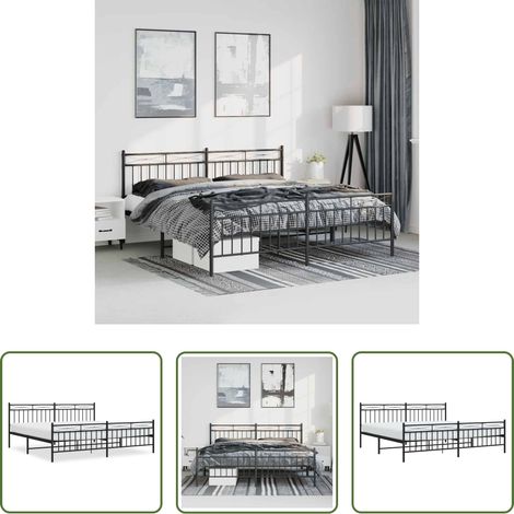 vidaXL Lit avec tête et pied -  Cadre de lit métal sans matelas avec pied de lit noir 193x203cm (1/5)