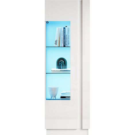 ELVMI Vitrine 1 Porte, 5 Niches, LED par Application, Salon, Panneau de Particules, 60 x 40 x 180 cm, Blanc (1/5)