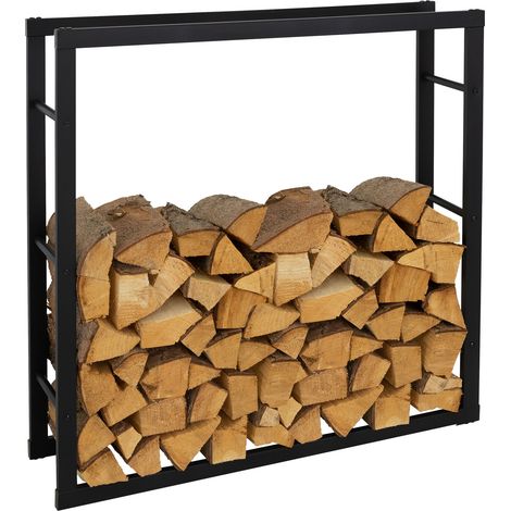 ML-Design Estanteria Metálica para Leña 100 x 100 x 25 cm Soporte Organizador de Madera para Interior o Exterior, Leñero Negro Moderno junto a Chimenea / Fogata Estructura de Acero para Apilar Troncos (1/5)