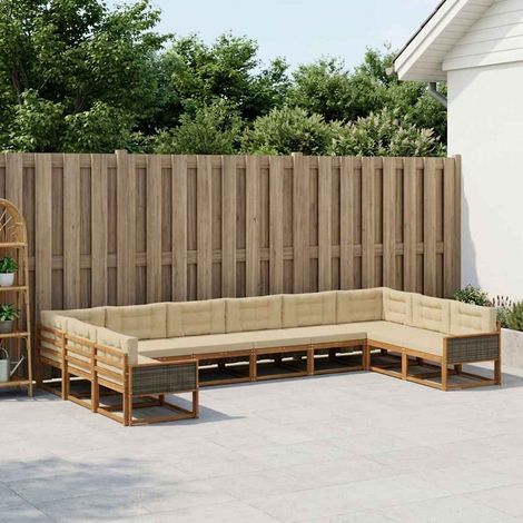 vidaXL Outdoor-Sofagarnitur mit Kissen 10 pcs Natur und Beige (1/5)