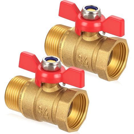 2 Vanne Robinet à Boisseau Sphérique 3/4", Laiton, Filetage Mâle/Femelle, Pour Eau et Jardin (1/5)