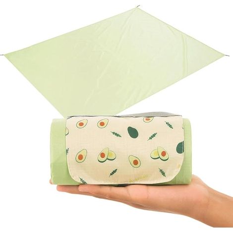 Tapis de camping imperméable, tapis de pique-nique portable avec repose-pieds, couleur verte, idéal pour le camping, la plage et les parcs. (1/5)