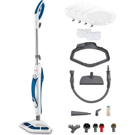 Polti Vaporetto SV460 Double, Scopa a Vapore 2 in 1 con Pulitore Portatile, Potenza Max 1500 W, 17 Accessori Inclusi, Riscaldamento in 15 Secondi, Serbatoio Estraibile, Bianco e Blu