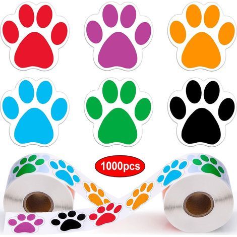 2 Rollen mit je 1000 bunten Pfotenabdruck-Aufklebern für Hunde, Katzen, Bären und andere Haustiere (6 Farben gemischt) – Fei Yu (1/5)