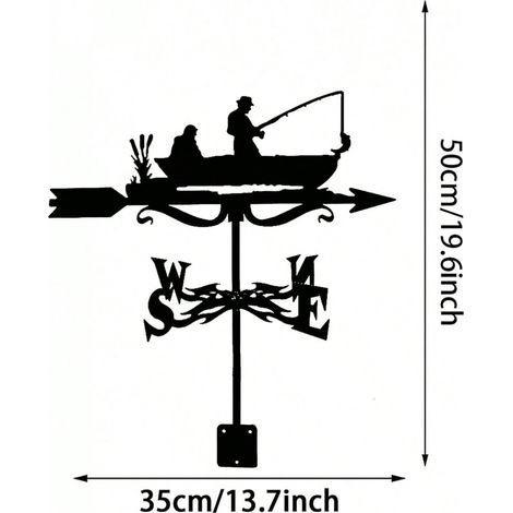 Fisherman Weathervane Wrought Iron Metal Outdoor Garden Courtyard Decoration Wind Direction Indicator Kit Outdoor Lawn (1/5)
