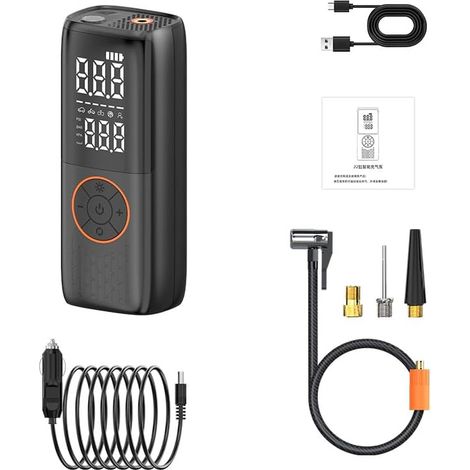 Gonfleur de pneu portable compresseur d'air pour pneus de voiture, moto, vélo, pompe à air 6000 mAh avec manomètre numérique, jauge de pression des pneus sans fil avec lumière LED (1/5)