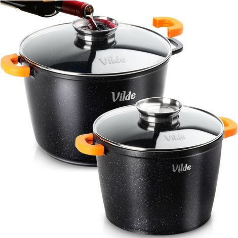 Batterie de cuisine - 4 pièces - Revêtement antiadhésif - Induction - Grands faitouts avec couvercle - 6,7 / 9,7 L (1/5)