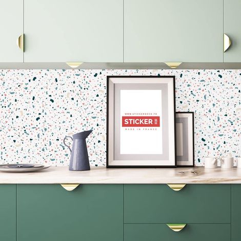 Crédence adhésive terrazzo soft 100 x 40 cm – Imperméable et anti-bulles – Facile à poser – Pour salle de bains et cuisine