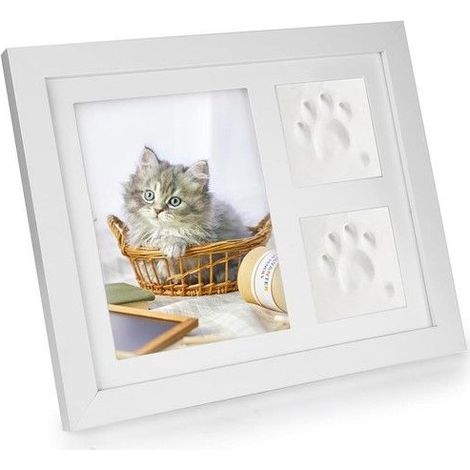 Kit Empreinte Chat ou Chien ou Bebe Blanc Souvenir Cadres 3D Photos avec Emballage Cadeau pour Chiens ou Propriétaires de Chats (1/5)