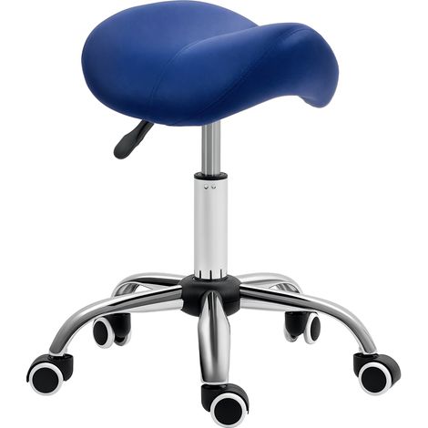 Saddle Stool, Height Adjustable Salon Chair for Massage Spa, Faux Leather, Dark Blue (1/5)