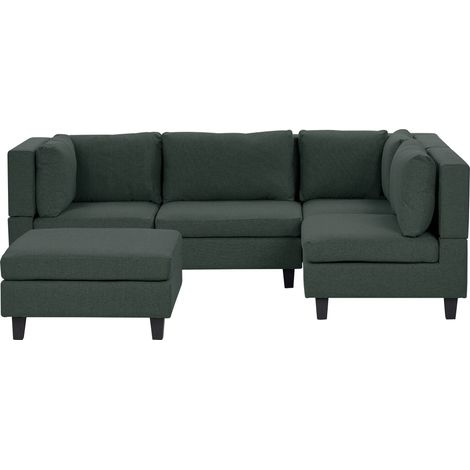 Modular Corner Sofa 4 Seater UNSTAD Fabric Dark Green with Ottoman Left Hand