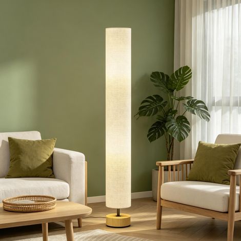 Lampadaire salon 15x15x120 cm en bois et lin gris, 2 douilles E27, pratique au quotidien – MEUBLIV (1/5)