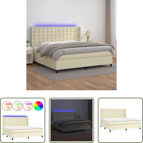 Matelas LED - Sommier à lattes de lit matelas LED Crème 200x200 cm Similicuir (1/5)