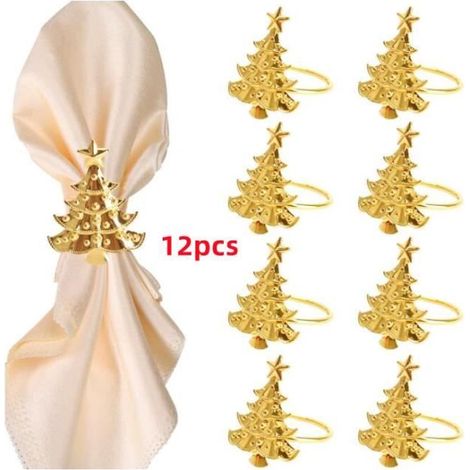 HONORNIC - Rond de serviette - Décoration de table - 12 Pcs - Métal doré - Sapin de Noël - Élégance festive