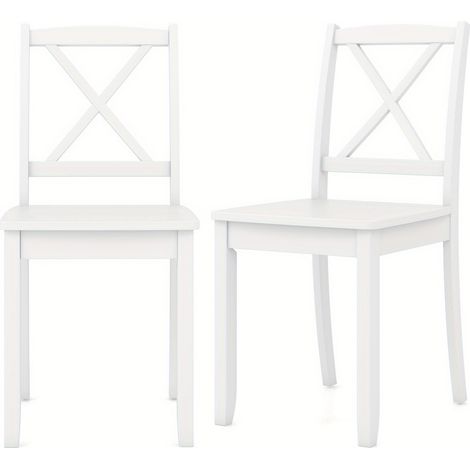 Ensemble 2 ou 4 chaises SAFSTAR. Bois blanc, structure massif + panneaux dérivés. Dossier croisé ergonomique. Surface facile à nettoyer. Pieds hévéa. Pour maison/cuisine. (1/5)
