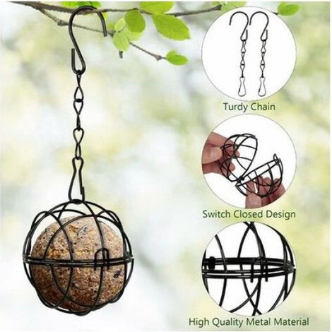 4 Mangeoire à oiseaux, métal noir, 7cm, avec crochets S, pour jardin et balcon (1/5)