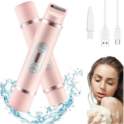 Tagliacapelli da donna, rasoio elettrico 2 in 1, rifinitore di precisione e per zona bikini, utilizzabile sia a secco che sotto la doccia, per zona bikini, gambe, ascelle e zone intime, rosa (1/5)