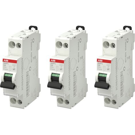 ABB Lot de 3 disjoncteurs Ph+N raccordement Vis 20A-4,5Ka - Courbe C (1/3)
