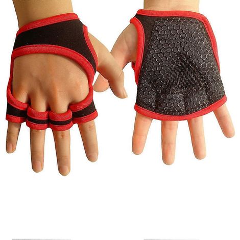 Gants de musculation, gants de protection pour le fitness, lot de 3 paires, antidérapants, rouges (1/5)