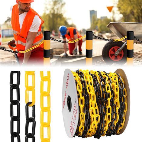 SWANEW Catena di segnalazione Catena in plastica gialla e nera di 6 mm di spessore per catene di sicurezza da 50 m (1/5)