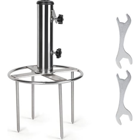 Base per ombrellone con picchetto da terra φ54 mm in acciaio inox, supporto regolabile per ombrellone con 3 anelli riduttori in PVC φ48/38/32 mm (1/5)