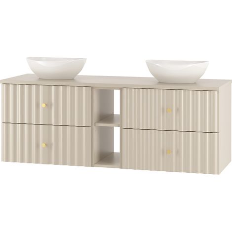 Waschtischunterschrank 140 cm breit inkl. Waschbecken in Beige AQUINO-140 (1/5)