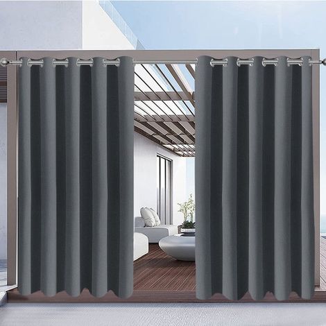 Qelus Lot de 2 Rideaux d'extérieur Imperméables à oeillets - 132x274cm - Gris foncé - Isolation thermique, pour Pergola Terrasse (1/5)