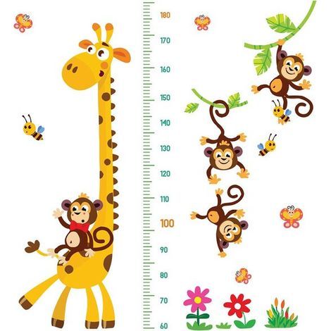 pièce - Toise Girafe et Singe pour enfants - Sticker mural toise pour chambre d'enfant - Amusant et éducatif (1/5)