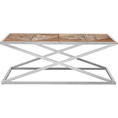 Interiors by Premier Modern Coffee Table with Stainless Steel Frame and Distressed Wood Top, Stylish Industrial Coffee Table