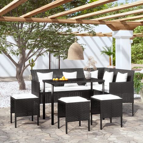 5 Piece L-shaped Couch Sofa Set with Cushions Poly Rattan Black vidaXL