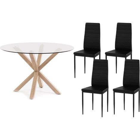 Pack Mesa Redonda de Cristal Templado + Sillas polipiel/metal (1/5)