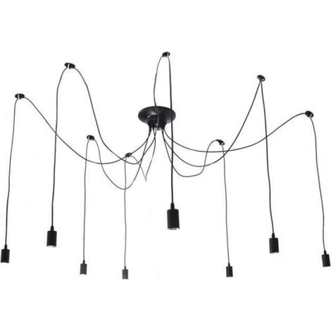 Lustre à 8 ampoules E27 - Rétro vintage - Style industriel - Noir - (1/2)